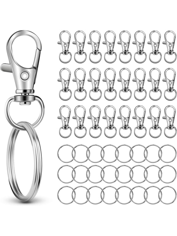 50 PCS in 25 Sets, Metal Swivel Lobster Claw Clasps, Keychain Clip with Large Key Ring, Premium Keychains Clips, Snap Hooks and Sturdy Key Rings, for Key Chain Making Kit (Silver)
