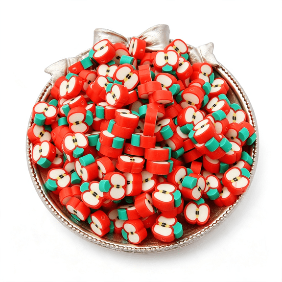DESIGNICE 50 Pcs 1.6Mm Red for Apple Handmade Polymer Clay Beads for Apple Slice Shape Loose Beads Fruit Theme Spacer Beads for Diy Bracelet Necklace Earring Charm Making Hole.Beading and Making
