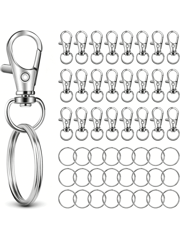50 Pcs in 25 Sets, Metal Swivel Lobster Claw Clasps, Keychain Clip with Large Key Ring, Premium Keychains Clips, Snap Hooks and Sturdy Key Rings, for Key Chain Making Kit (Silver)
