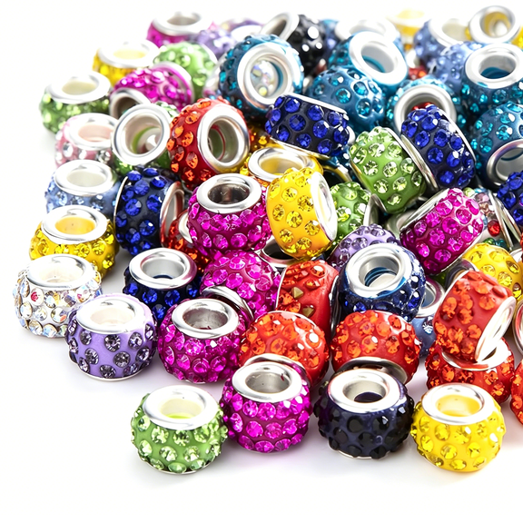 DESIGNICE 50 Pcs Large Hole Rhinestone European Crystal Charm Spacer Rhinestone Beads for Pens Making Bulk Beadable Pens Jewelry Making Supplies Diy Crafts Bracelet(Mix,12Mm)