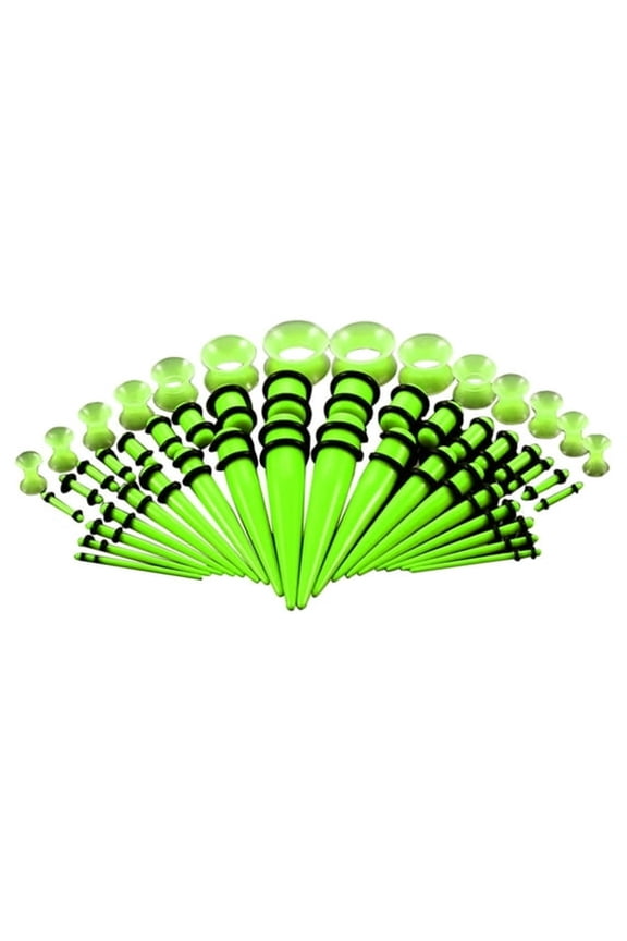 50 Pieces Multi Size Gauges,Acrylic Tapers Tunnels,14G-00G Jewelry,1.6Mm-10Mm Ear Gauges Expander Set,Green Fluorescent Green