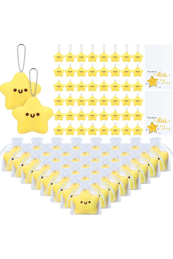 50 Sets Star Plush Keychain Bulk Back to School with You Are a Star Cards Bags Thank You Gifts Smile Face Plush Cute Plushies Welcome Back Toys Gifts for Women Students Teacher