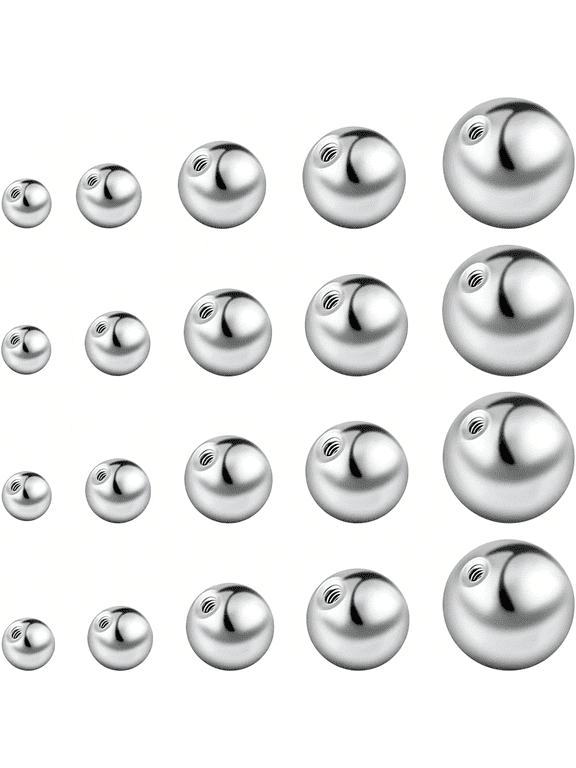 50Pcs 5 Sizes Screw Ball Backs for Threaded Post 304 Stainless Steel Round Earring Backs Metal Ear Nuts Replacement 19/20 Gauge for Stud Earring Making Supplies for Diy