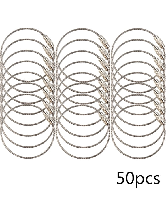 50Pcs Stainless Steel Wire Keychains Cable, Key Rings, Heavy Duty Luggage Tags Loops Tag Keepers 1.5Mm Twist Barrel (Cable Length: 5.9 Inches) Heavy Duty Key Ring