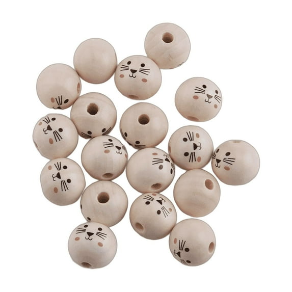 DESIGNICE 50Pcs Wooden Beads for Crafts,Diy Crafting Beads for Crafts,Family Gift Wooden Beads,Cat Face