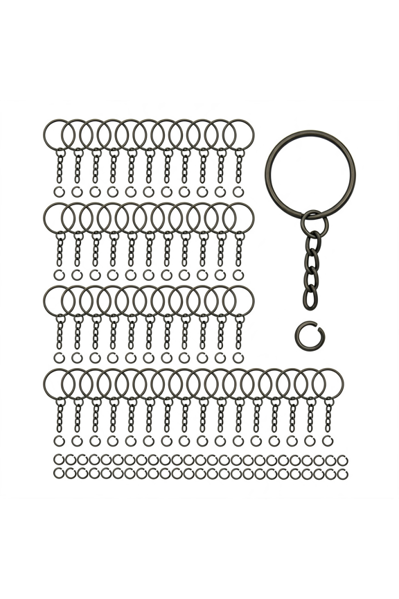 50Sets 1" Keychain Rings Gun Black Split Round Key Ring with Chain and Open Jump Rings for Diy Keychain Making Crafts Diy Gun Black Key Chain Kit