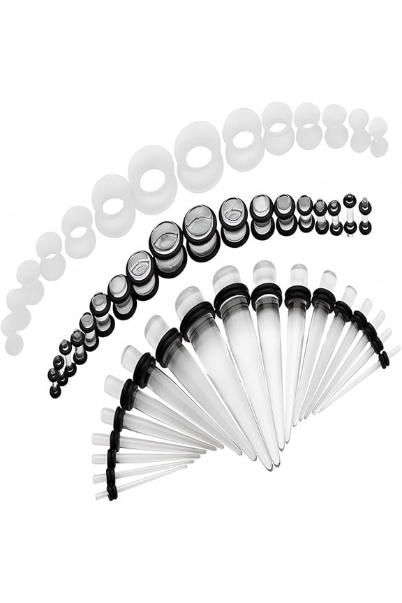 50pcs Ear Stretching Kit Silicone Tunnels Acrylic Tapers and Plugs 14G-00G Gauges Set Eyelet Expanders for Women Men Body Piercing Jewelry