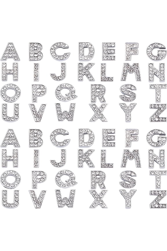 52Pcs Alphabet AZ Letter Slide Charm Rhinestone Beads 8mm Hole Slide Alphabet Letters