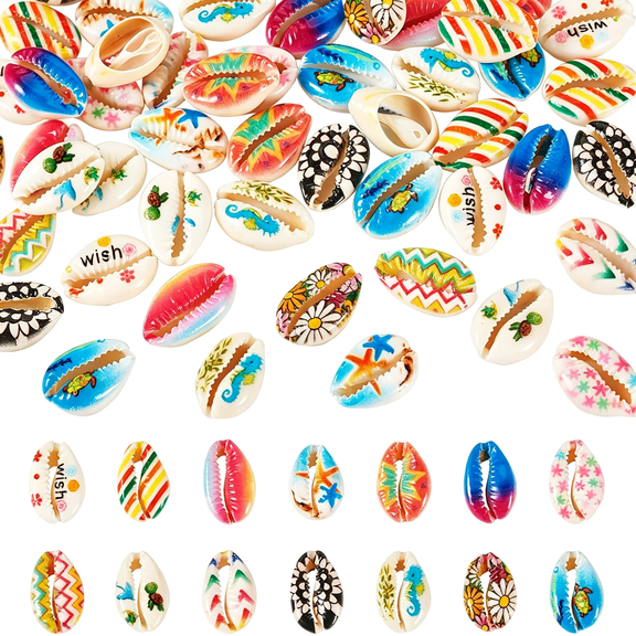 DESIGNICE 56Pcs Cowrie Shells for Crafts-14 Colors Natural Seashells Beads for Jewelry Making,Summer Beach Sea Shells for Necklace Bracelets,Fish Tank Party Decorations
