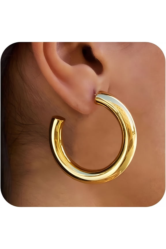 5MM Thick Gold Hoops Non Tarnish: Lightweight 14K Gold Plated Chunky Gold Hoop Earrings for Women Open Tube Hoops Trendy Minimalist Hypoallergenic Gold Jewelry 20/30/35/40MM