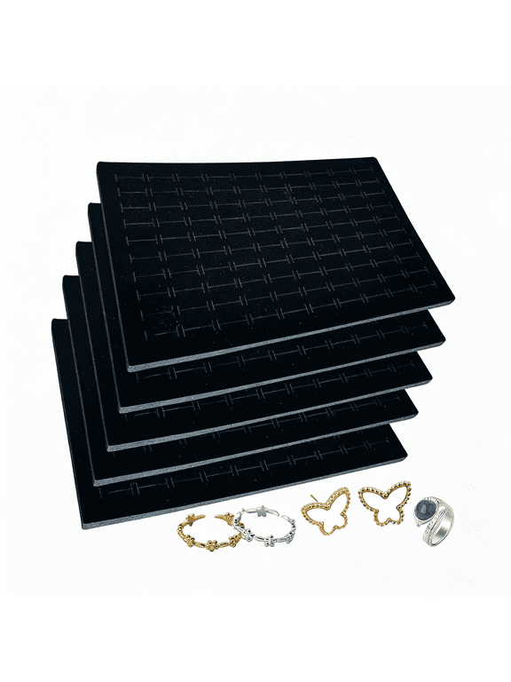 5Pack Black Velvet Ring Organizer Foams Earring Storage Box100 Slot Foam Insert Stud Earring Holder (11 X 7 X 0.5 In) Earring Jewelry Ring Inserts Display Pad Jewelry