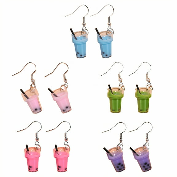DESIGNICE 5Pairs Fun Earrings,Resin Women Earrings,Colorful Bubble Tea Beach Earrings for Women,Style1
