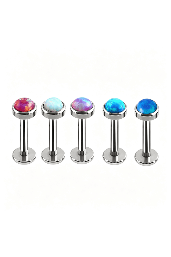 5Pcs 16G Fire Opal Labret Piercing Stainless Steel Tragus Lip Monroe Body Piercing Stud Body Piercing Stud Labret Piercing Jewelry