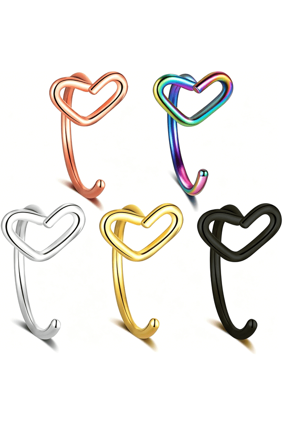 5Pcs 20G Heart Nose Ring Hoop Surgical Steel Nose Studs Rings Nose Hoop For Women Men 316L Nostril Hoop Piercing Jewelry