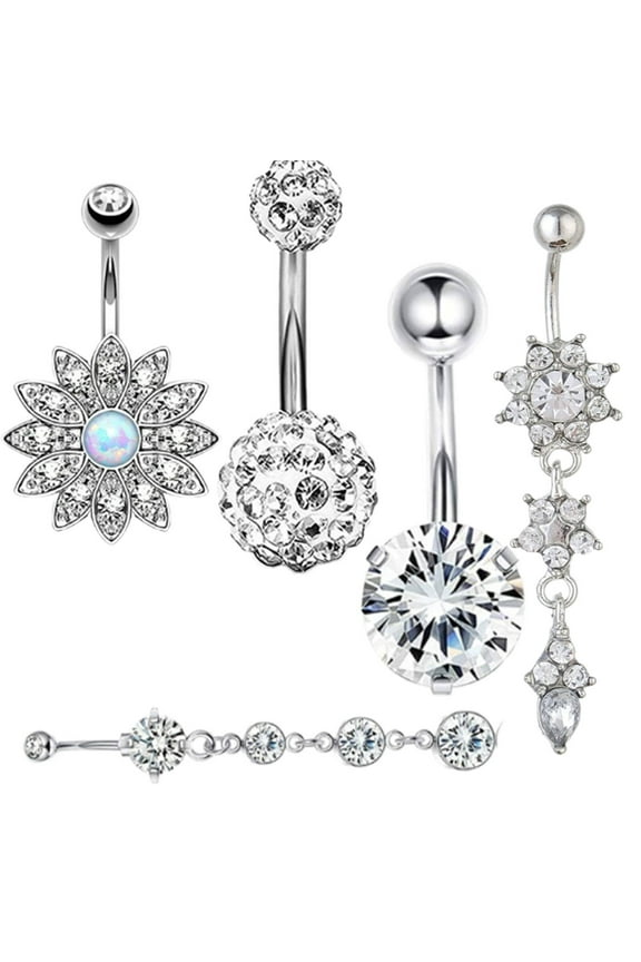 5Pcs Belly Button Piercing Belly Button Ring Titanium Belly Button Rings Stone Piercing Set Belly Button Piercing Kit