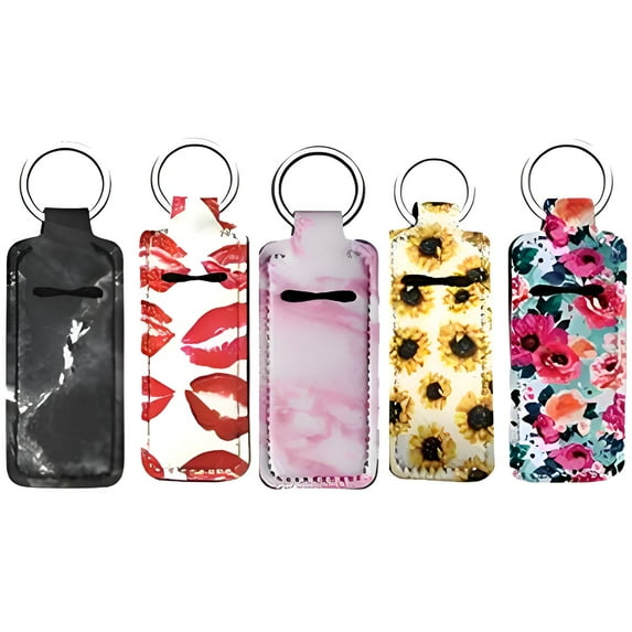 DESIGNICE 5Pcs Chapstick Holder Key Chain,Multiple Pattern Options Chapstick Holder,Matches Various Outfits Lip Balm Holder,Color Mixing1