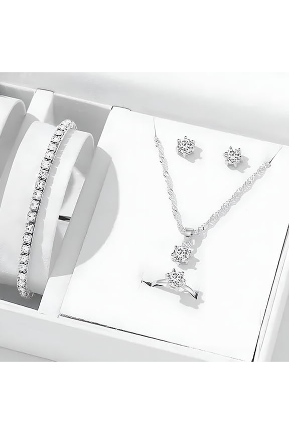 5Pcs Elegant Crystal Delicate Jewelry Sets For Women Necklace Earrings Ring Bracelet