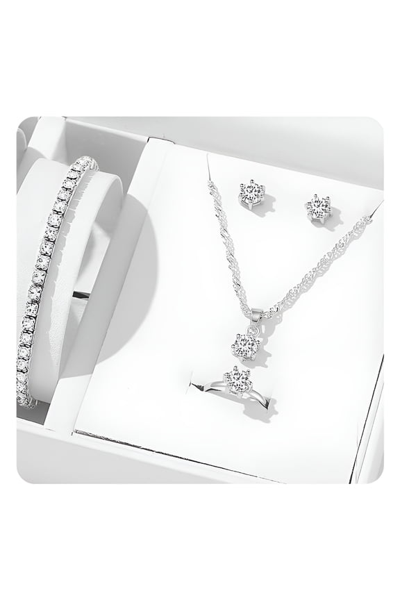 5Pcs Elegant Crystal Delicate Jewelry Sets For Women Necklace Earrings Ring Bracelet