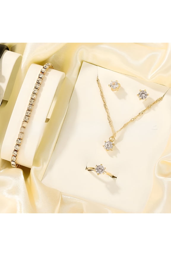 5Pcs Elegant Crystal Jewelry Sets For Women Necklace Earrings Ring Bracelet