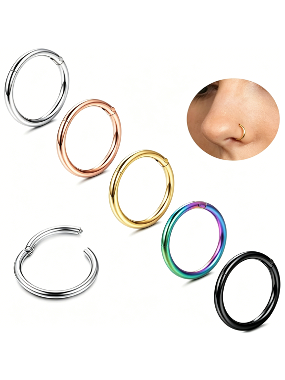 5Pcs G23 Titanium Nose Rings Hoops 16G/18G/20G Septum Hinged Nose Rings Clicker Rings for Lip Cartilage Daith Tragus Ear Lobe Earrings Conch Piercing Jewelry Hypoallergenic Nose Rings