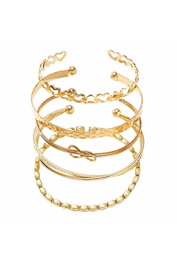 5Pcs Gold Bangles for Women Flexible Stacking Gold Cuff Bracelet Opening Design Gold Cuff Bracelets for Women Girlfriend Gifts Gold