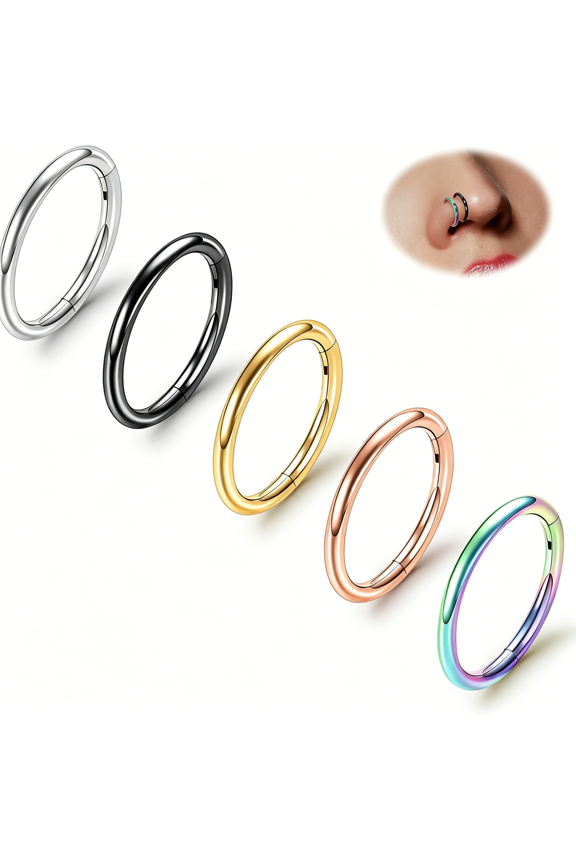 5Pcs Nose Rings Hoops 14G-20G Hinged Cz Conch Piercing Jewelry 316L Surgical Steel Septum&Lip Rings 6Mm-14Mm