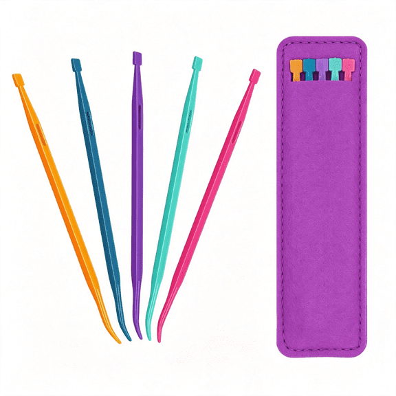 DESIGNICE 5Pcs Purple Thang Sewing Tool with Storage Bag,Plastic Sewing Stiletto Tool Rope Threader Drawstring Threader Tool Multifunctional Sewing Accessories for Craft Quilting Supplies