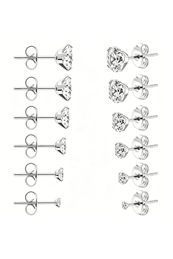 6/12 Pairs Gold Silver Stud Earrings Set,Hypoallergenic 316L 14K Gold Plated Surgical Stainless Steel Cz Earring Jewelry for Women Men 2 3 4 5 6 7 Mm Cubic Zirconia