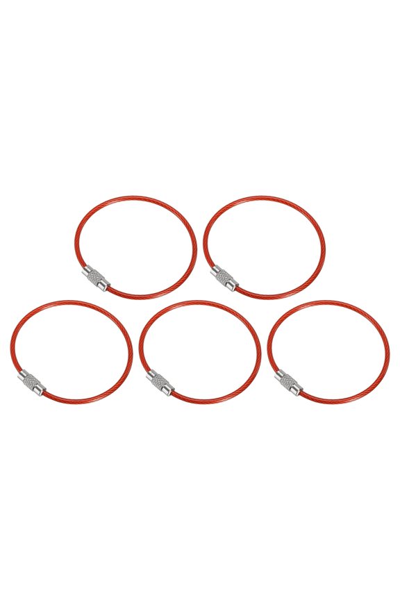 6 Inch Wire Keychain Cable Stainless Steel Key Ring Loop 150Mm, Red 5 Pack