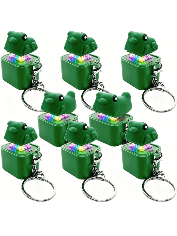 6 Pack Frog Fidget Keychains, Rechargeable Keyboard Clicker with Sound and Colorful Led Light, Green Portable Clicker Keychain for Desk, Bag, Keys, Office and Travel