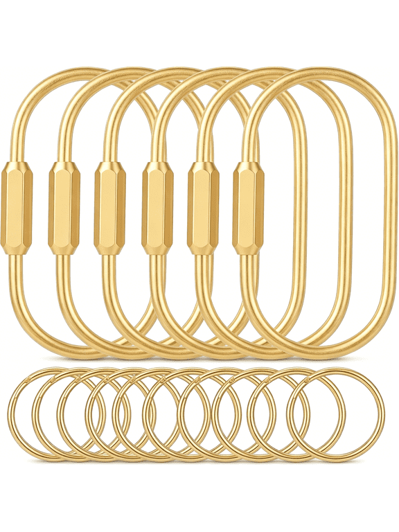 6 Pack Gold Carabiner Key Ring Clip,Brass Screw Locking Keychain Holder for Backpacks,Bag Charms for Handbags&Purses,Durable Key Chain Hooks Accessories for Women&Men
