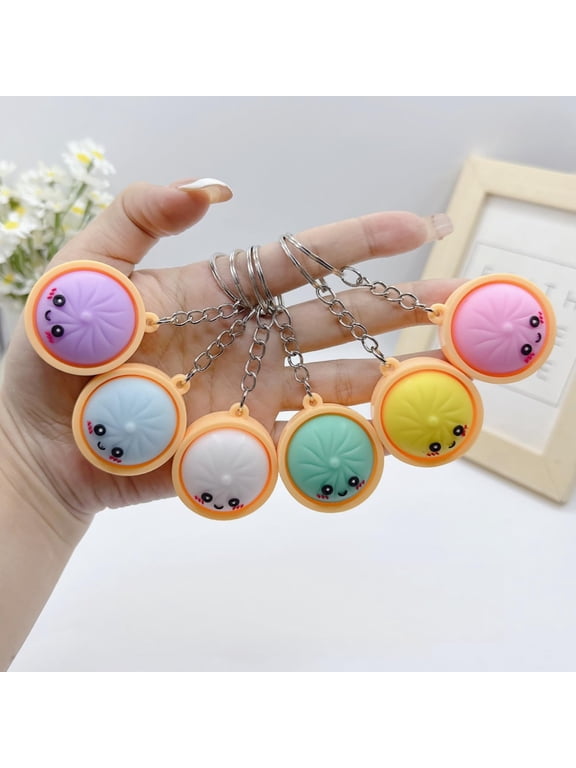 6 Pack Mini Dumpling Keychain, Cute Xiao Long Bao Squishy Fidget Toy for Backpacks, Soft Rubber Stress Relief Charm Set for Office Desk and Travel