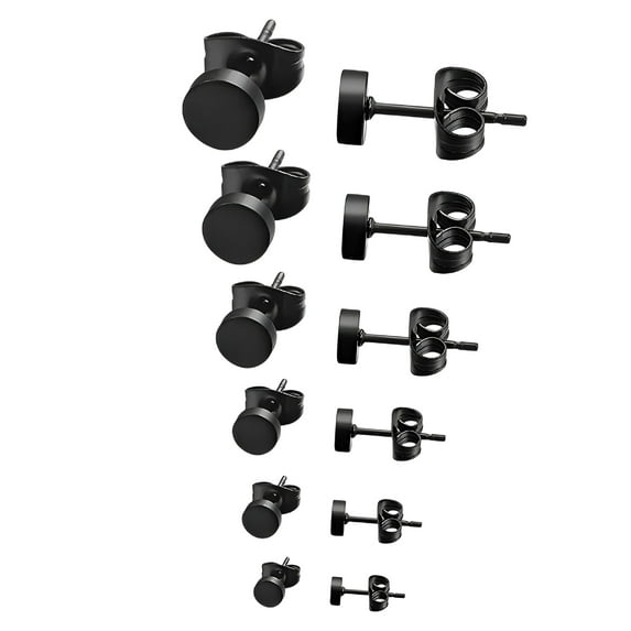 DESIGNICE 2026 New 6 Pair Surgical Steel Oblate Ear Piercing Earrings Stud with Size 3Mm 4Mm 5Mm 6Mm 7Mm 8Mm for Men Ear Jewelry Decoration (Black)