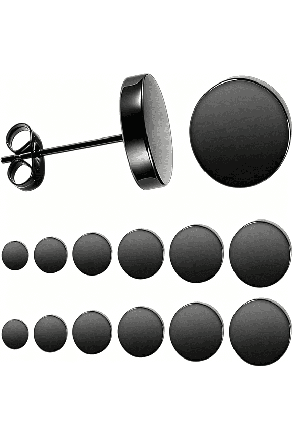 6 Pairs Black Stud Earrings for Men Women Hypoallergenic 316L Stainless Steel Earrings Studs Comfortable Mens Earring Set for Sensitive Ears Waterproof Black Jewelry Size 3/4/5/6/7/8 Mm