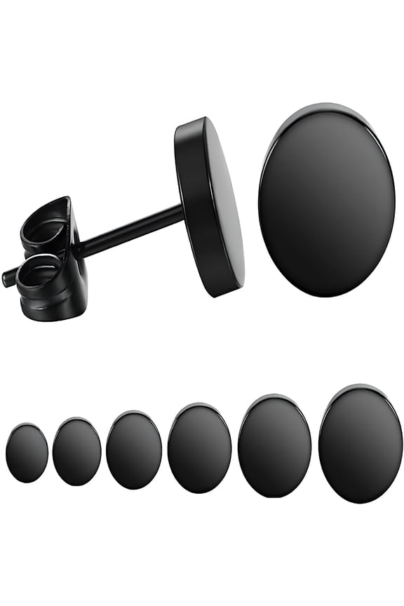 6 Pairs Round Stud Earrings Set Stainless Steel Ear Studs for Men Women 3mm-8mm, Black