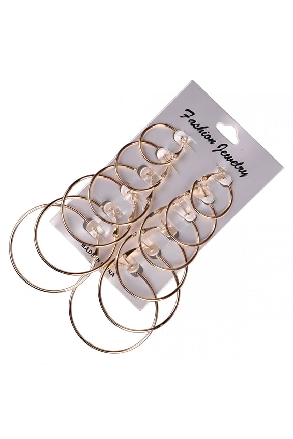 6 Pairs Vintage Big Hoop Earrings for Women,Steampunk Ear Clip,Alloy Metal,Gold Tone