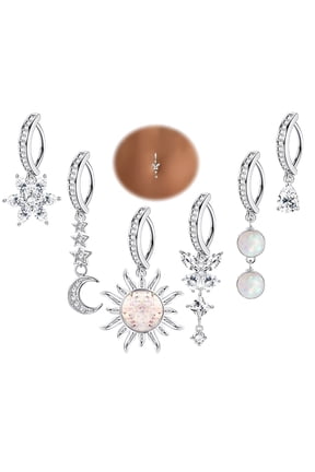 6 Pcs 14G Clicker Belly Button Ring for Women 316L Surgical Steel Butterfly Snake Evil Eye Heart CZ Opal Dangle Belly Button Rings Simple Reverse Navel Rings Body Belly Piercing Jewelry