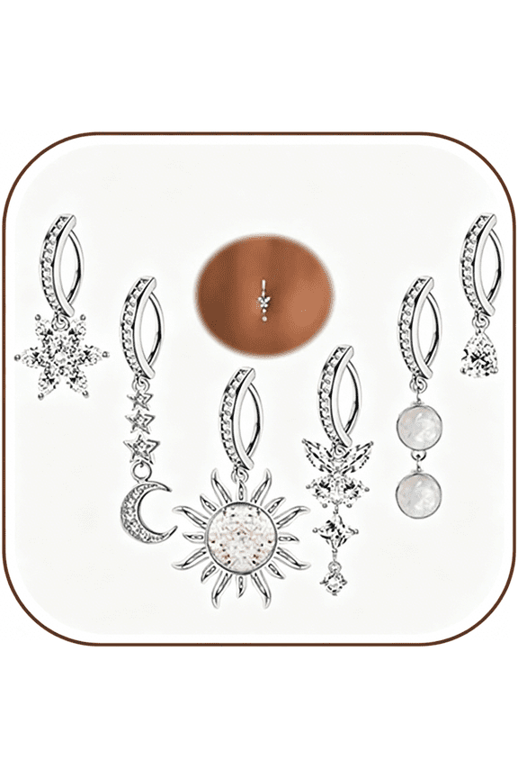 6 Pcs 14G Clicker Belly Button Ring for Women Surgical Steel Butterfly Snake Evil Eye Heart Cz Opal Dangle Belly Button Rings Simple Reverse Navel Rings Body Belly Piercing Jewelry
