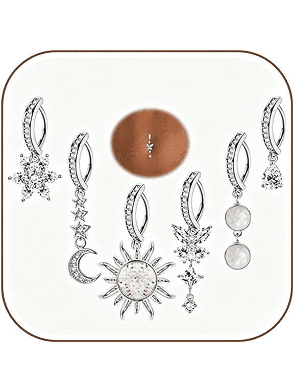 6 Pcs 14G Clicker Belly Button Ring for Women Surgical Steel Butterfly Snake Evil Eye Heart Cz Opal Dangle Belly Button Rings Simple Reverse Navel Rings Body Belly Piercing Jewelry