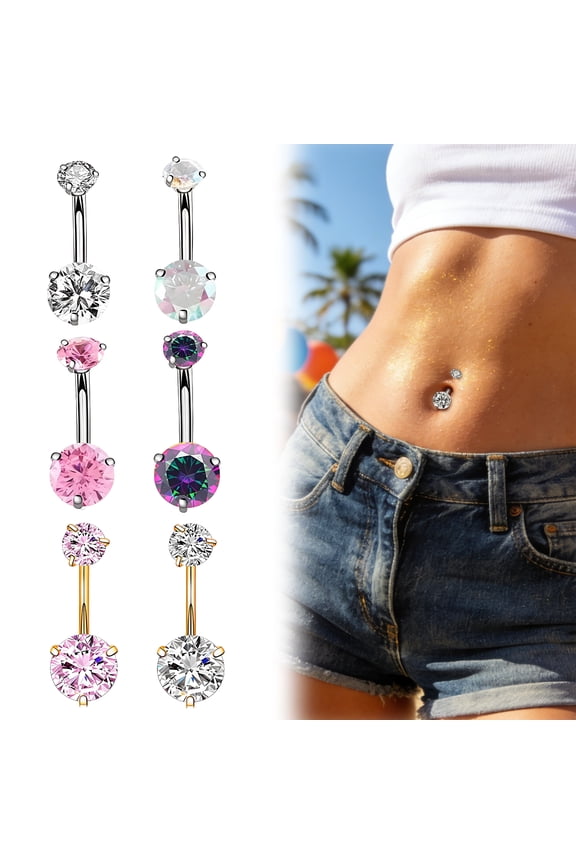 6 Pcs Dangle Belly Button Rings,Electroplating Belly Rings,Stainless Steel with Copper Belly Button Piercing Cute Belly Button Rings,multicolor