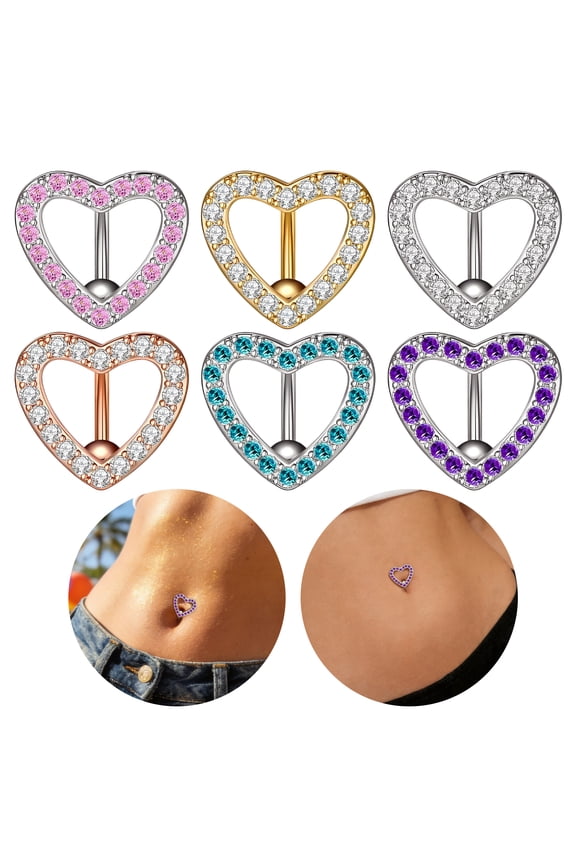 6 Pcs Floating Belly Button Rings,Electroplating Belly Rings,Stainless Steel with Copper Belly Button Piercing Cute Belly Button Rings,multicolor