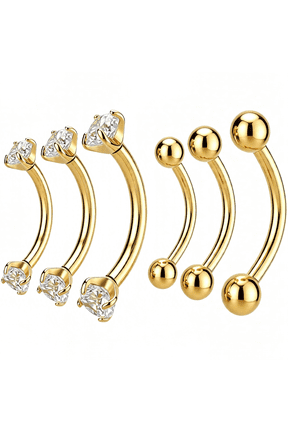 6 Pcs Gold Eyebrow Piercing Jewelry 16G Rook Piercing Jewelry Surgical Steel Gold Eyebrow Rings Vertical Lip Labret Belly Snake Eye Tongue Ring Daith Earring for Men Women Curved Barbells