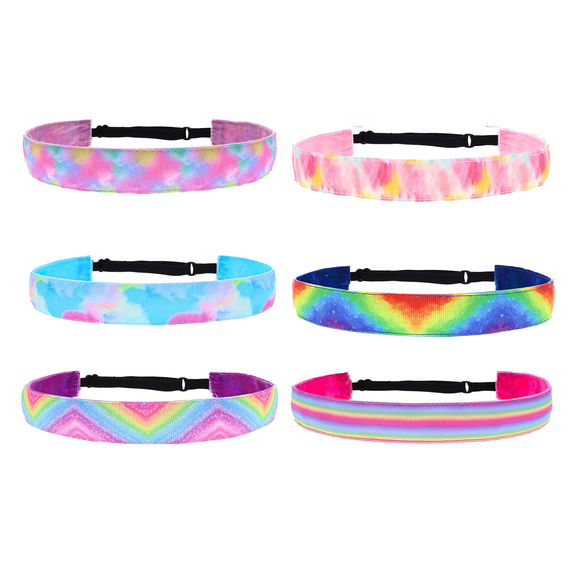 DESIGNICE 6 Pcs Headbands for Women Non Slip,Gradient Rainbow Makeup Headband,Sports Anti-Slip Cute Headbands for Women,Style 1