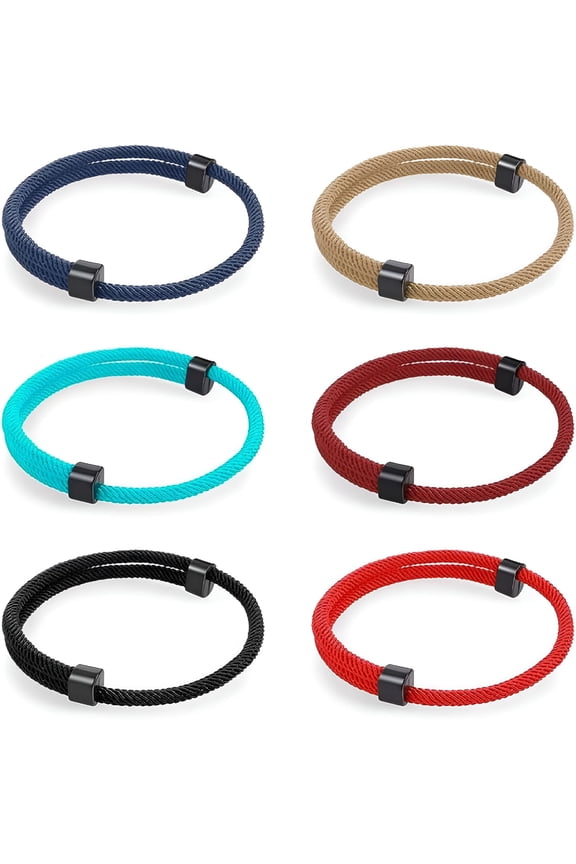 6 Pcs Nautical Bracelet Braided Rope Paracord Braided Set Adjustable Friendship Bracelets Handmade Surfer Bracelet