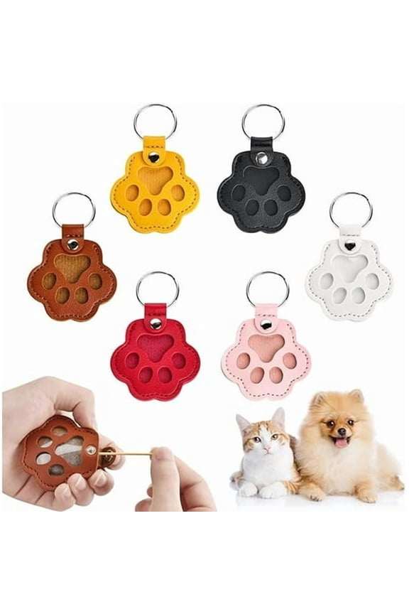 6 Pcs Pet Hair Keychain,Pet Paw Print Leather Keychain,Pet Memorial Gifts for Dogs,Cat Fur Keepsake,Memory Charm for Preserving Cherished Pet Memories and Remembrance