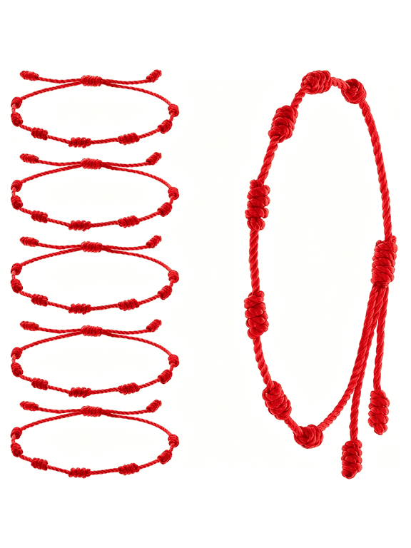 6 Pcs Red String Bracelets, Adjustable Handmade Knot Cord Amulet, Evil Eye Protection Good Luck Charm Jewelry for Women