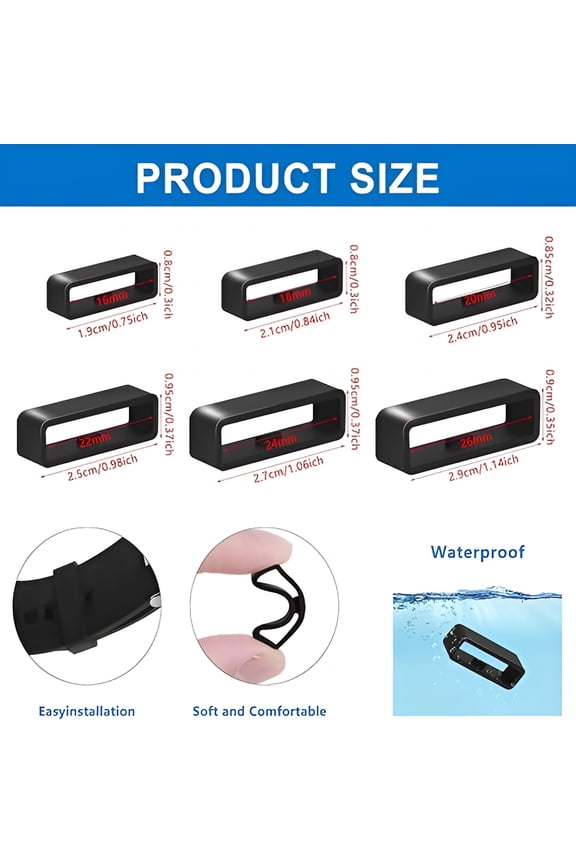 6 Pcs Watch Band Keepers,16Mm/18Mm/20Mm/22Mm/24Mm/26Mm Watch Strap Holder Loops Retainer,Black Silicone Watch Band Fastener Rings Replacement Parts for Smart Sport Watches