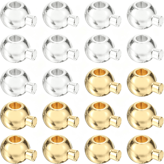 DESIGNICE 60 Pcs Crimp Beads for Jewelry Making,3.5Mm Spacer Bead Covers,Cord End Crimp Stopper Beads for Bracelet Necklace Ends Accessories,Light Gold and Silver