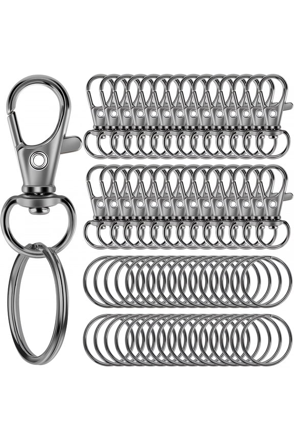 60PCS Keychain Making Kit,Including 30PCS Keychains Clips Hooks and 30PCS Key Chain Rings,Lobster Claw Clasps with Keychains Rings Accessories for Crafts,Gun Black