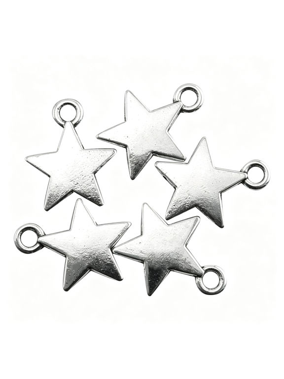 60Pcs Five-Pointed Star Diy Pendant Accessories for Jewelry Making and Crafting Silver Shiny Star Charms